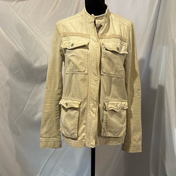 Free People Tan Military Style Distressed Jacket Size M - Picture 1 of 14